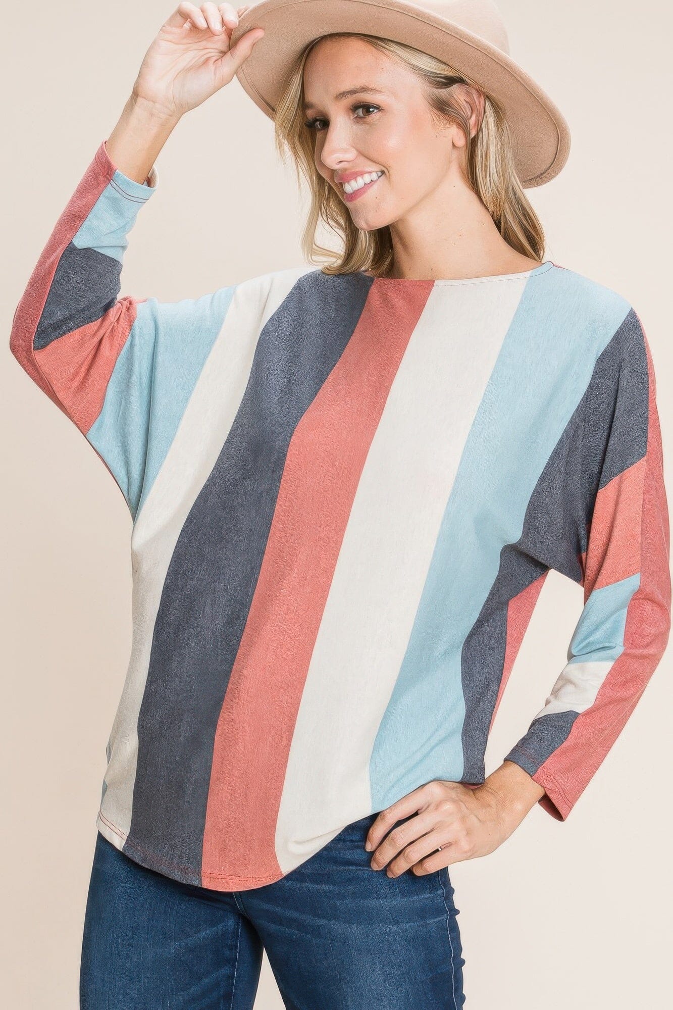 Women Striped Dolman Sleeves Top Shirts & Tops jehouze