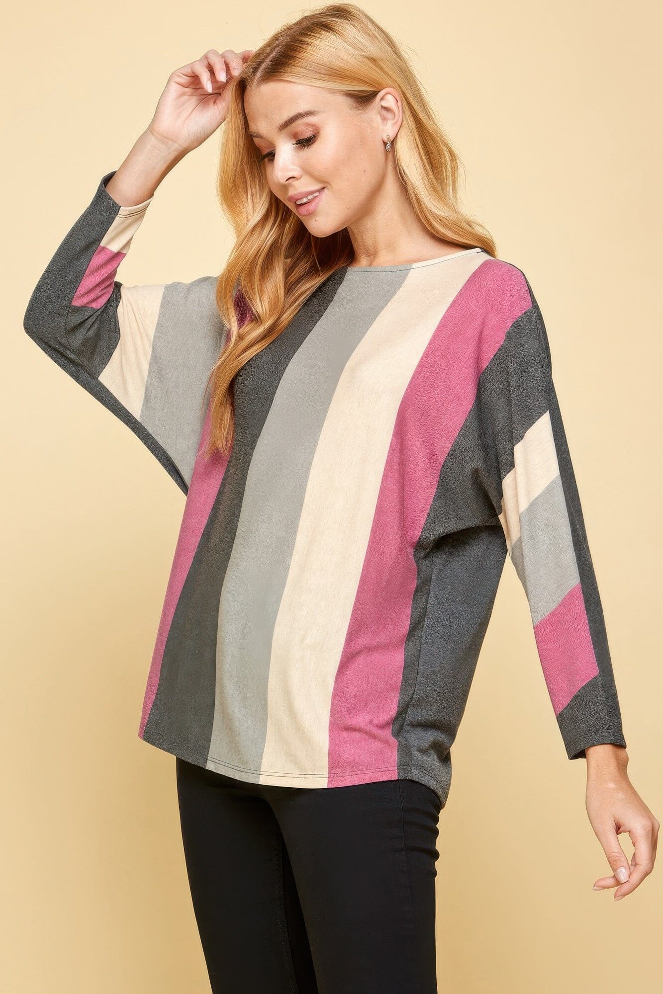 Women Striped Dolman Sleeves Top Shirts & Tops jehouze
