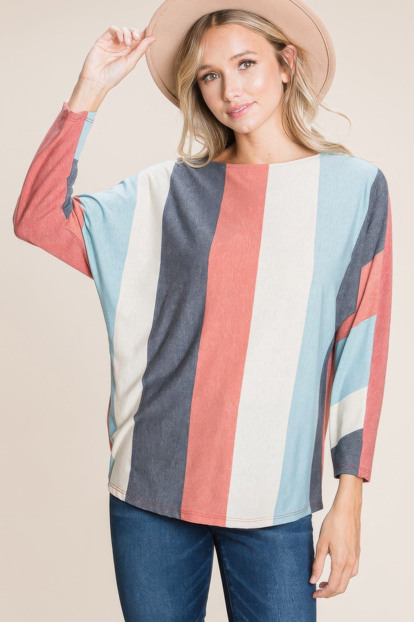 Women Striped Dolman Sleeves Top Shirts & Tops jehouze
