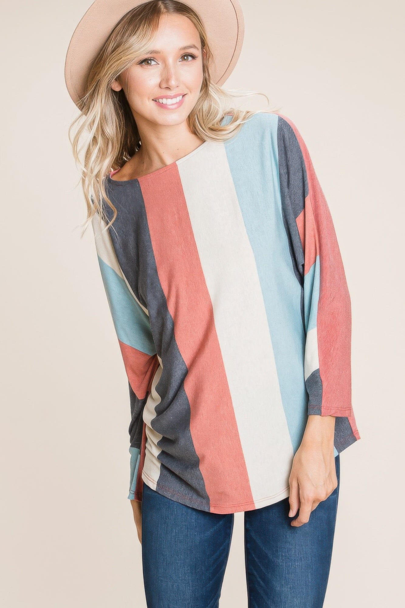 Women Striped Dolman Sleeves Top Shirts & Tops jehouze