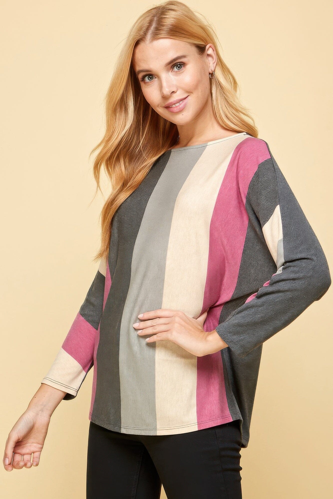 Women Striped Dolman Sleeves Top Shirts & Tops jehouze