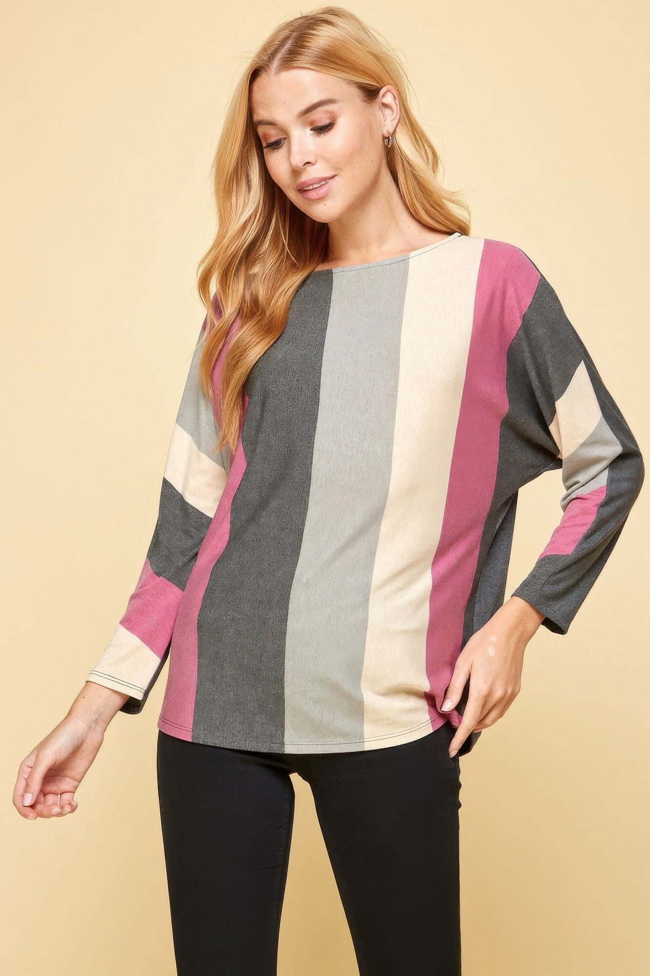 Women Striped Dolman Sleeves Top Shirts & Tops jehouze