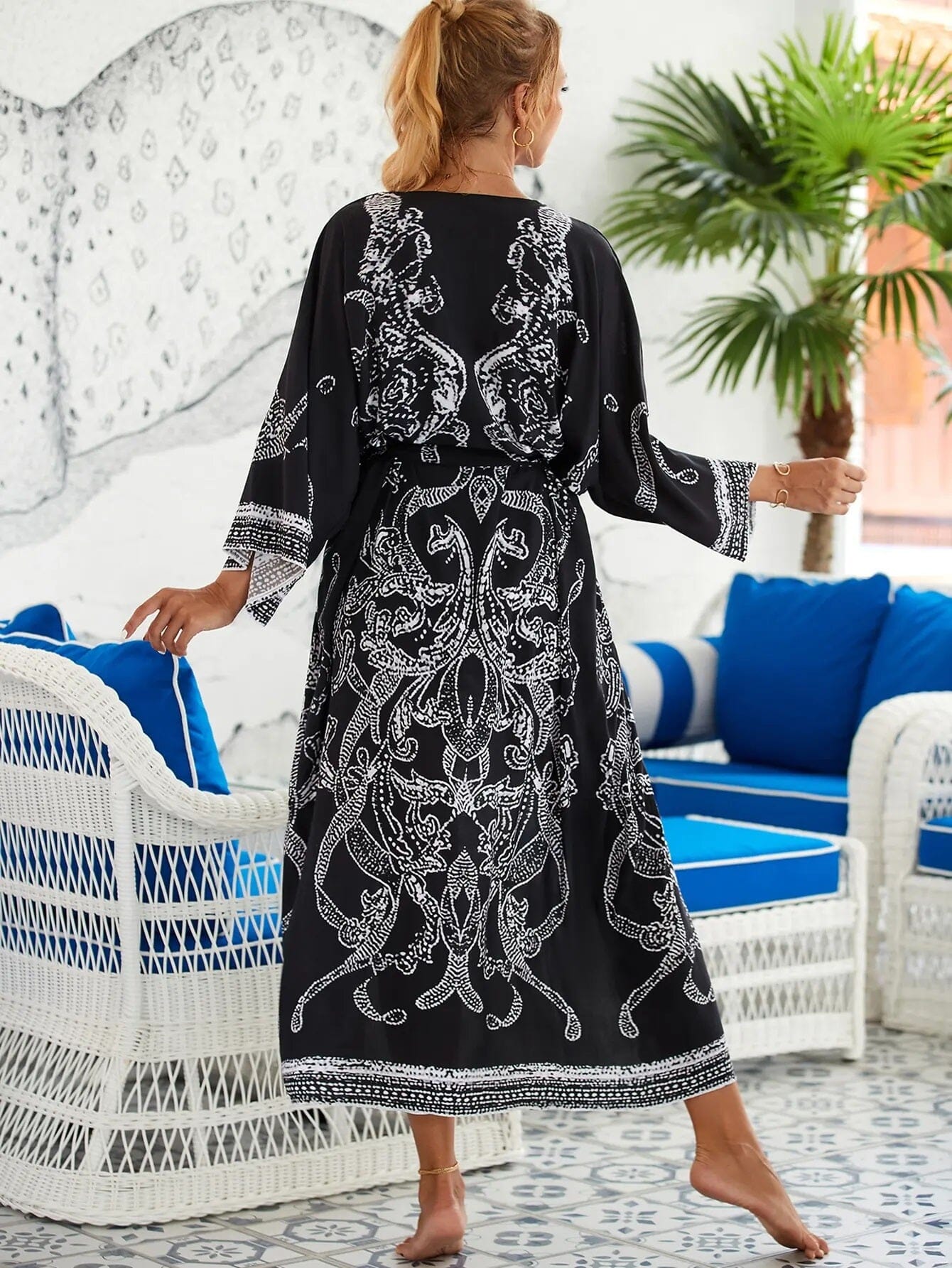Women Summer Bohemian Long Kaftan Kimono Maxi Beach Coverup Outerwear jehouze