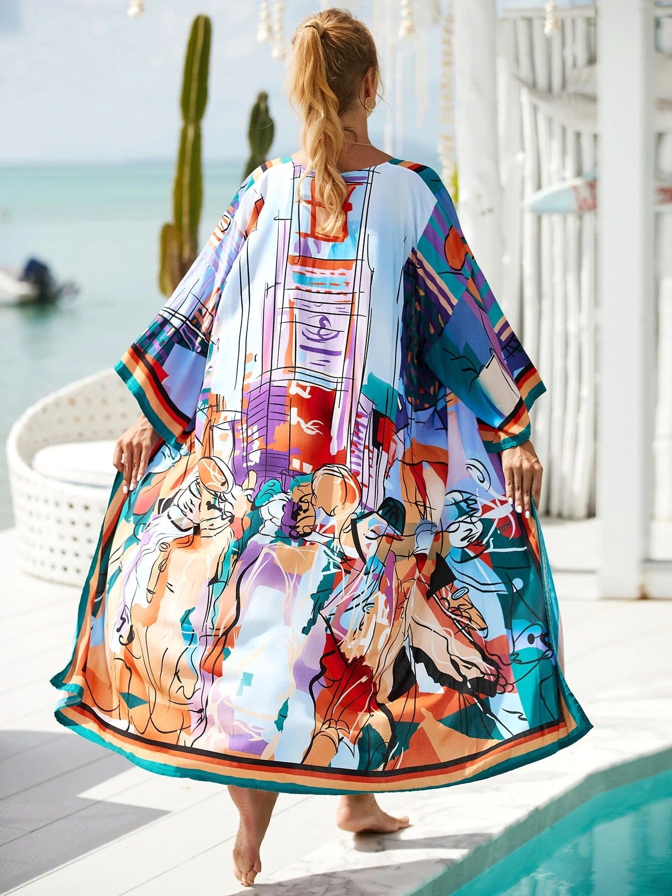 Women Summer Bohemian Long Kaftan Kimono Maxi Beach Coverup Outerwear jehouze