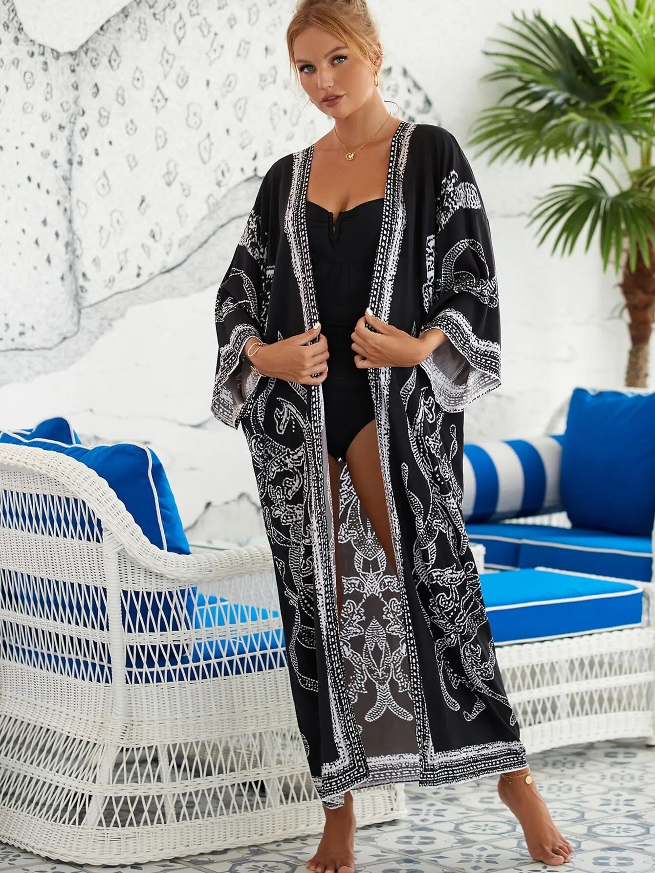 Women Summer Bohemian Long Kaftan Kimono Maxi Beach Coverup Outerwear jehouze