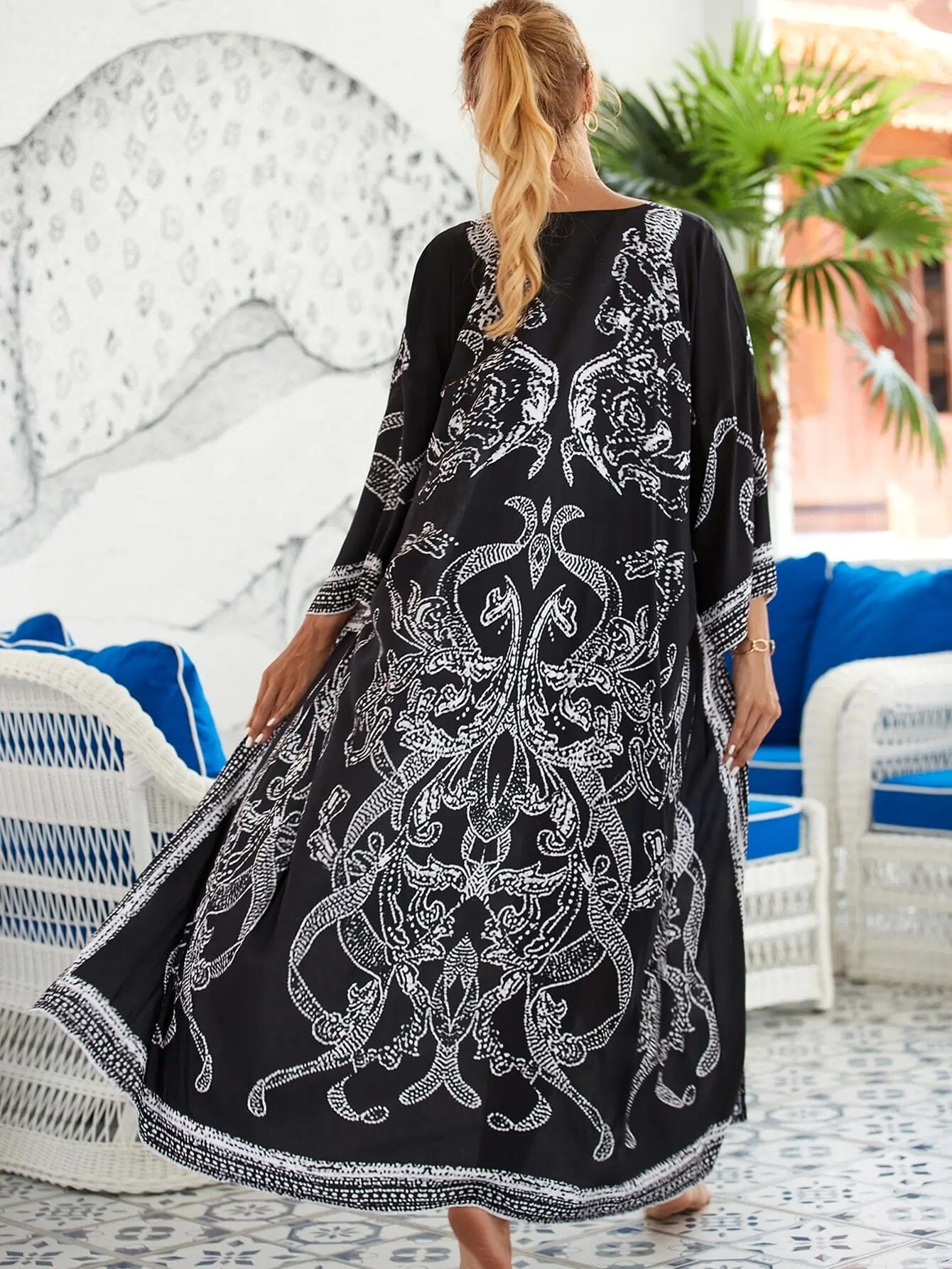Women Summer Bohemian Long Kaftan Kimono Maxi Beach Coverup Outerwear jehouze