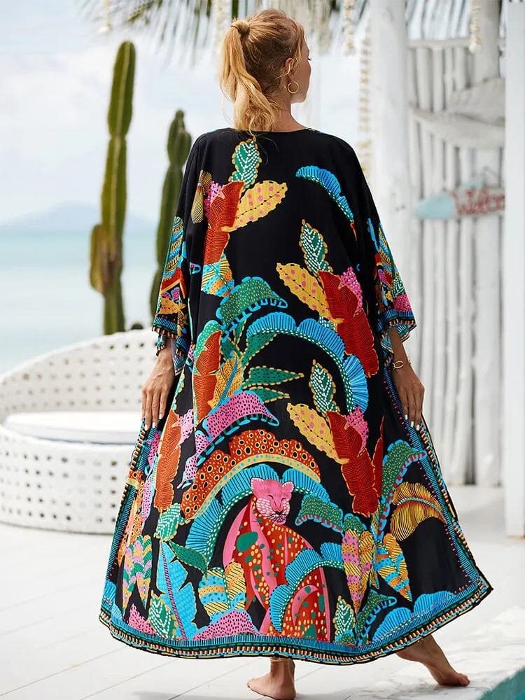 Women Summer Bohemian Long Kaftan Kimono Maxi Beach Coverup Outerwear jehouze