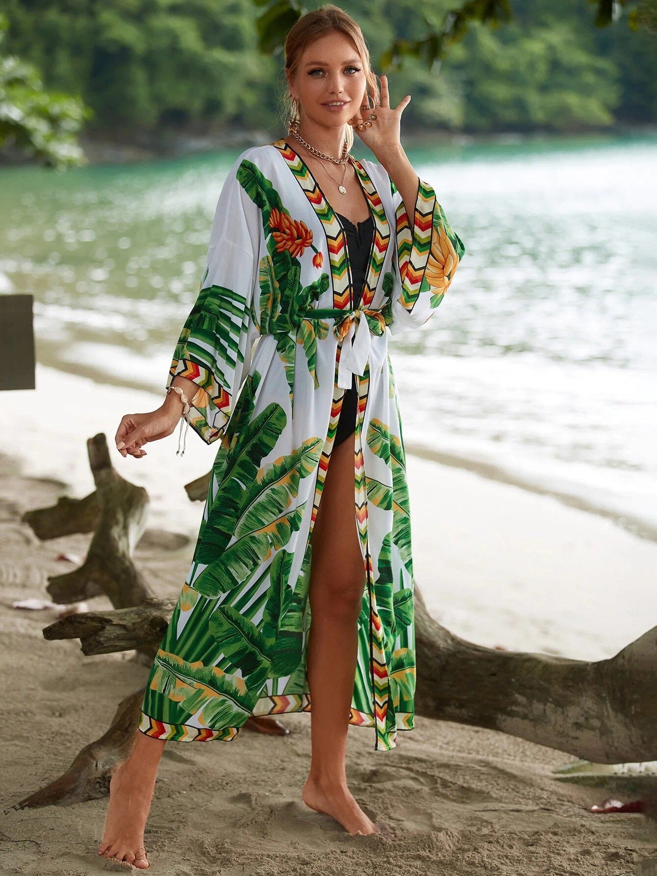 Women Summer Bohemian Long Kaftan Kimono Maxi Beach Coverup Outerwear jehouze