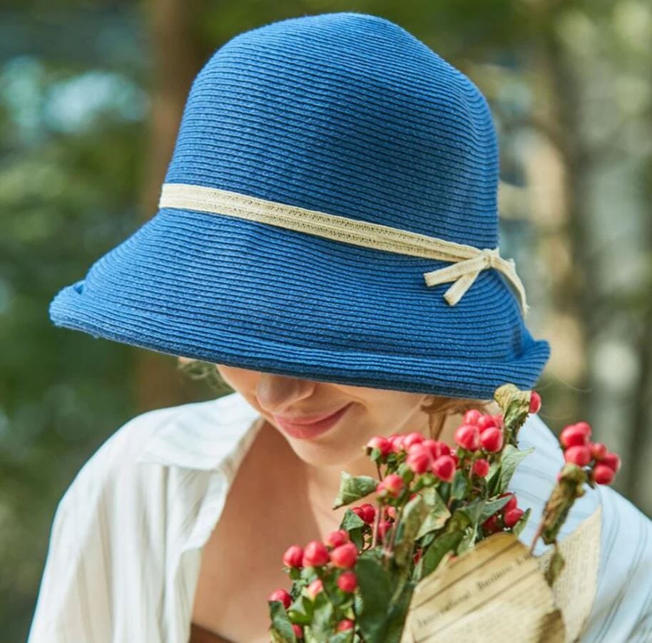 Women Summer Elegant Vintage Straw Beach Sun UV protection Boho Hat Hat jehouze Navy Blue