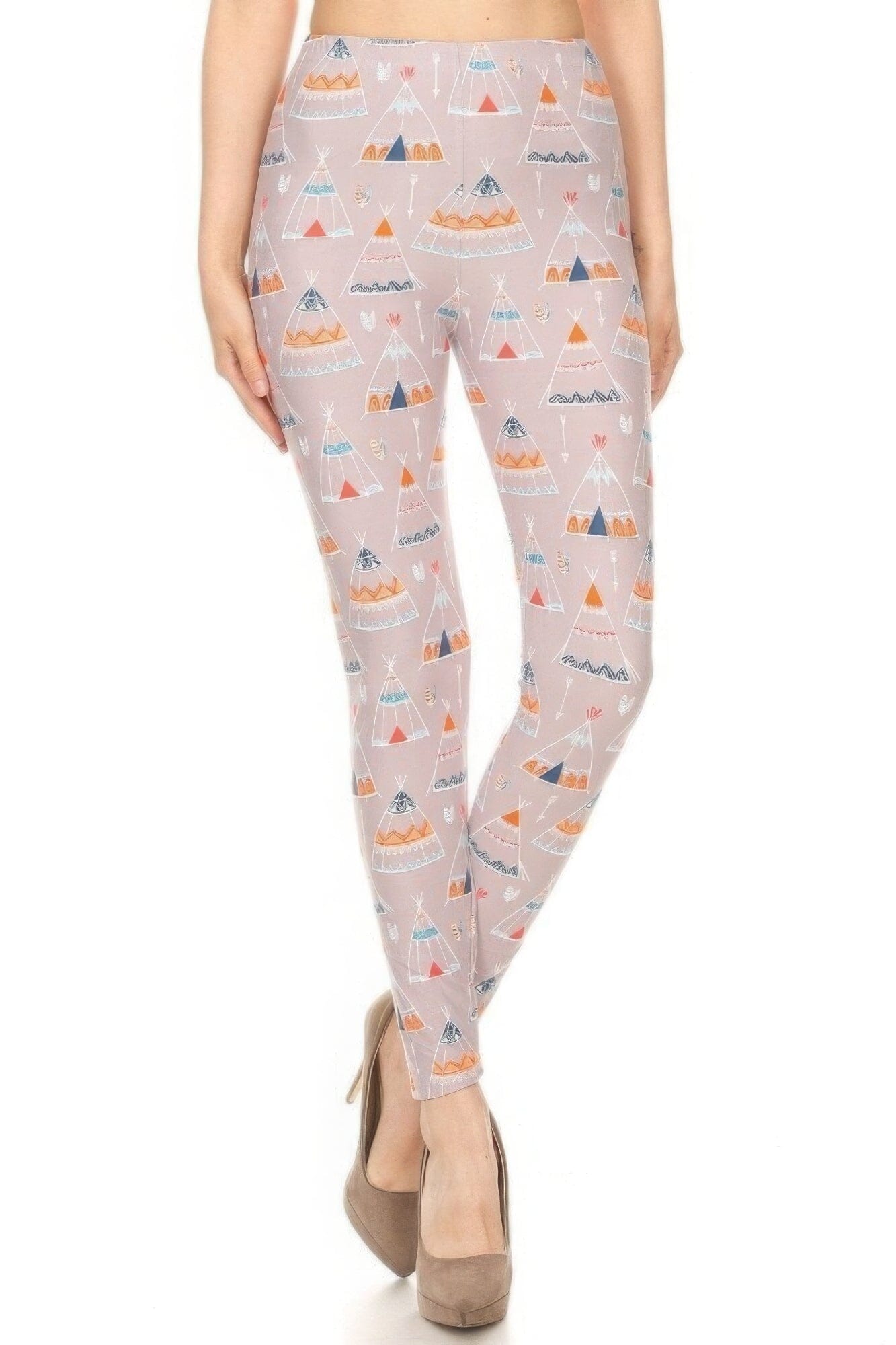Women Teepee Print High Rise Fitted Leggings With An Elastic Waistband Pants jehouze