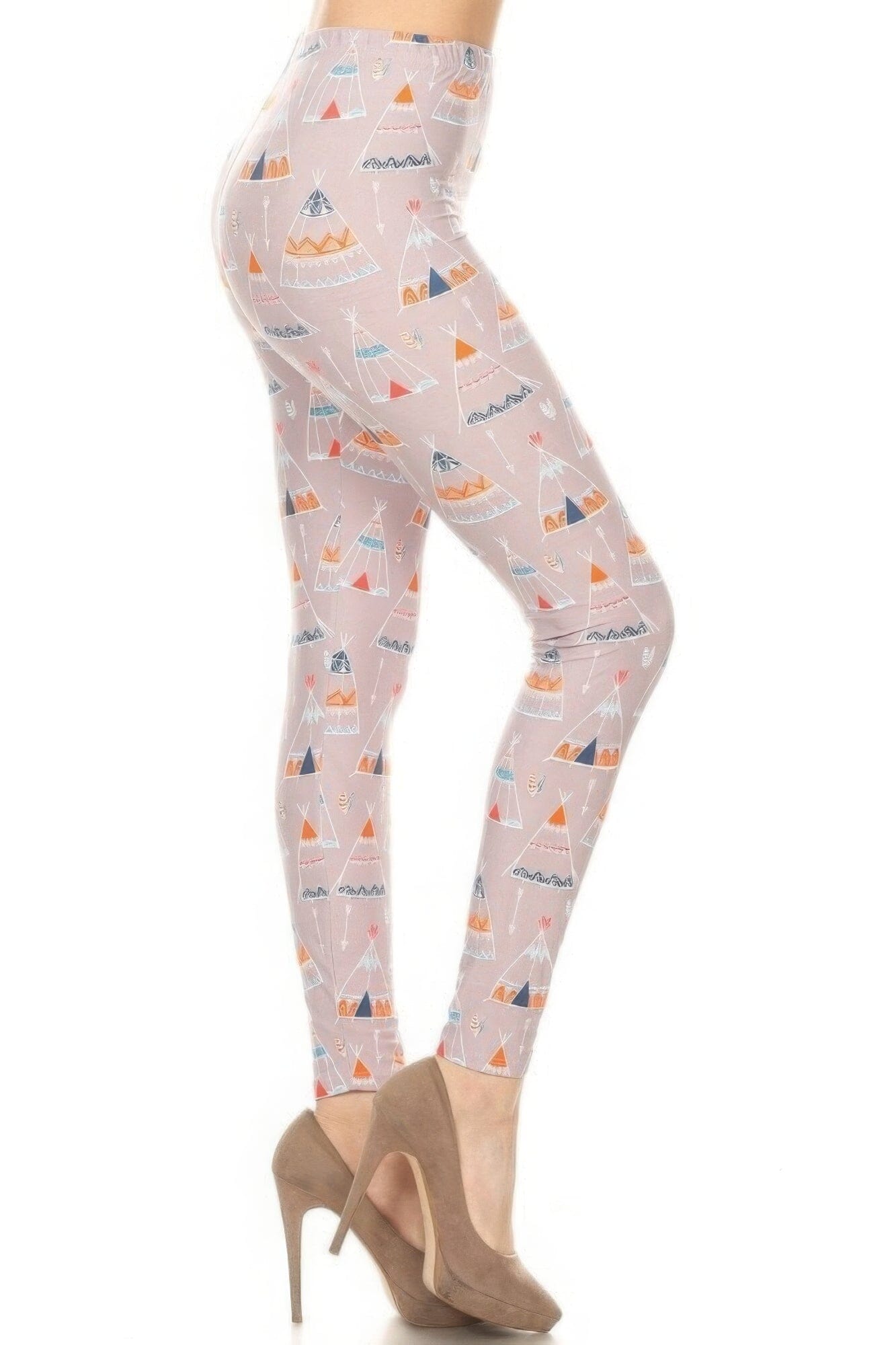 Women Teepee Print High Rise Fitted Leggings With An Elastic Waistband Pants jehouze Multi