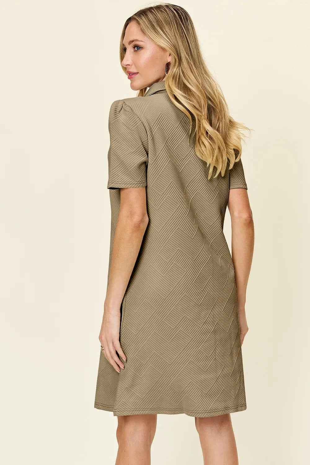 Women Texture Collared Neck Short Sleeve Dress Dresses jehouze