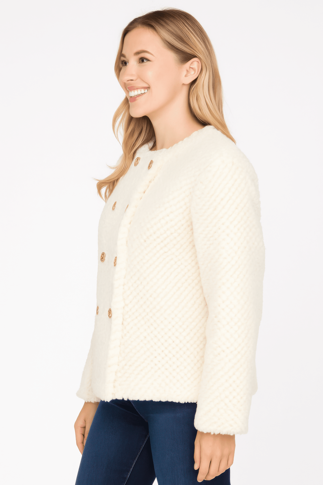 Women Textured Double-breasted Faux Shearling Jacket Coats & Jackets jehouze