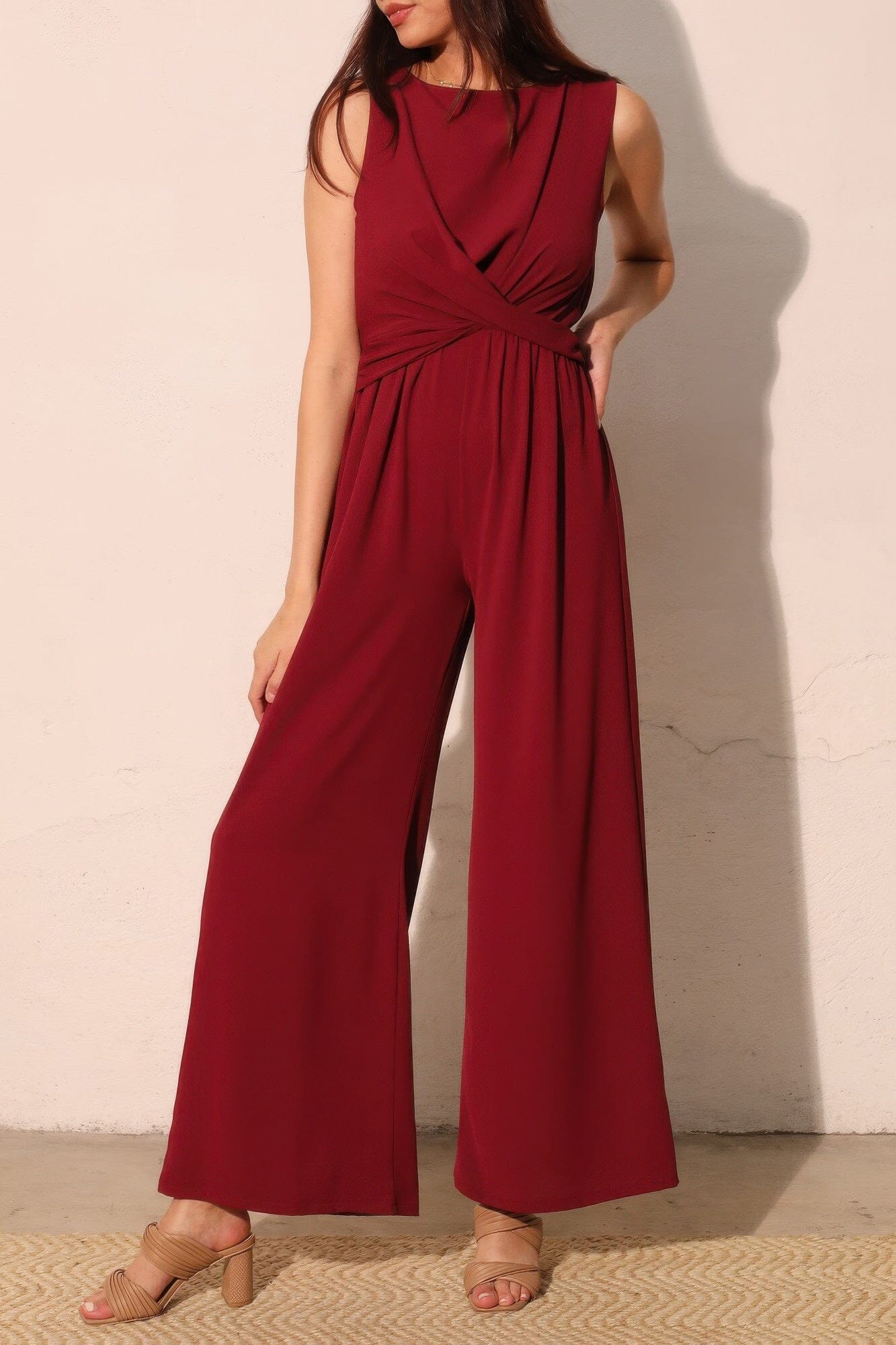 Women Textured Solid Twist Front Jumpsuit Jumpsuits & Rompers jehouze
