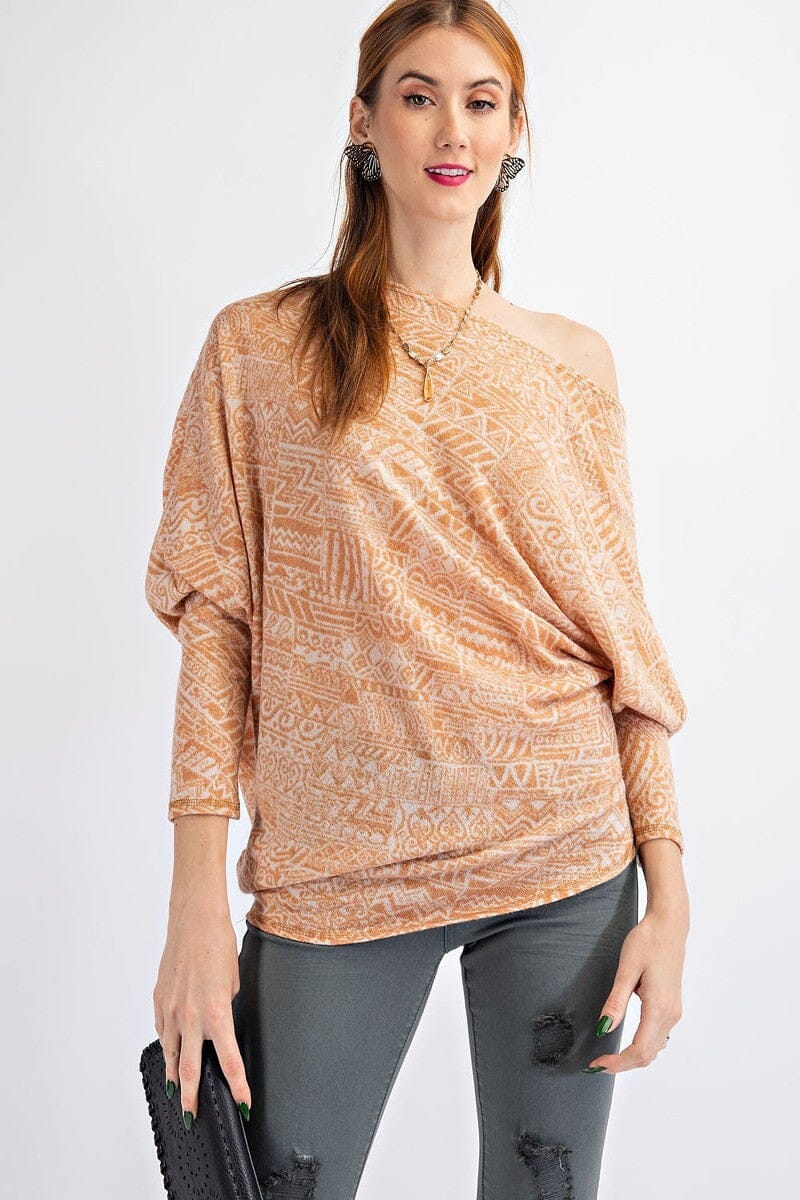 Women Tribal Printed Knit Top Shirts & Tops jehouze Camel S