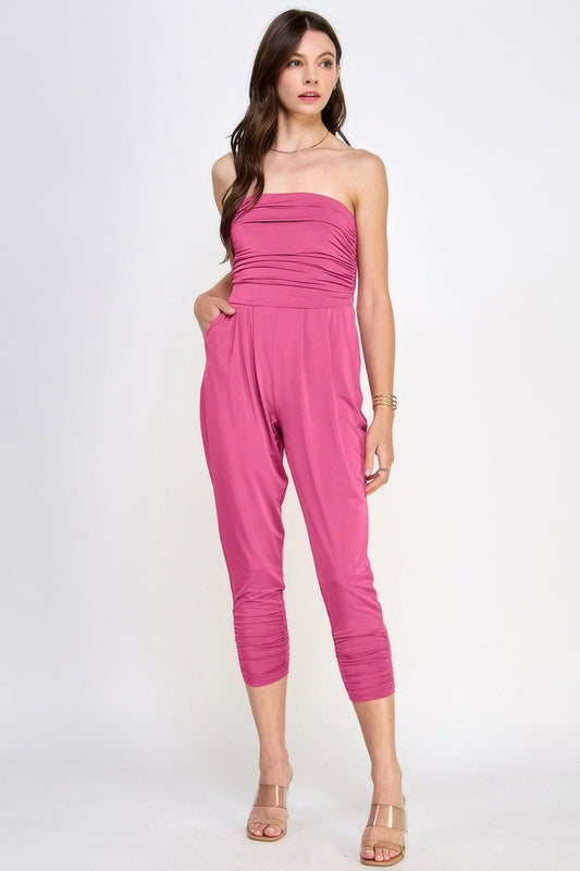 Women Tube Top shirring Jumpsuit Jumpsuits & Rompers jehouze True pink S