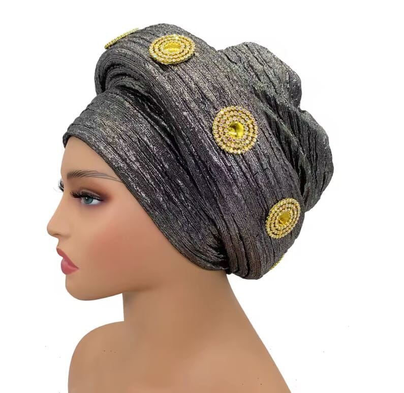 Women Turban Auto Gele Headtie Wrap Cap Hat jehouze Grey1