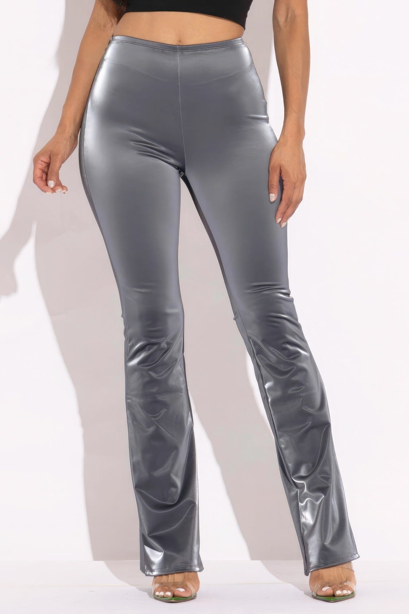 Women Velvet Pu Flared Pants Pants jehouze Charcoal S