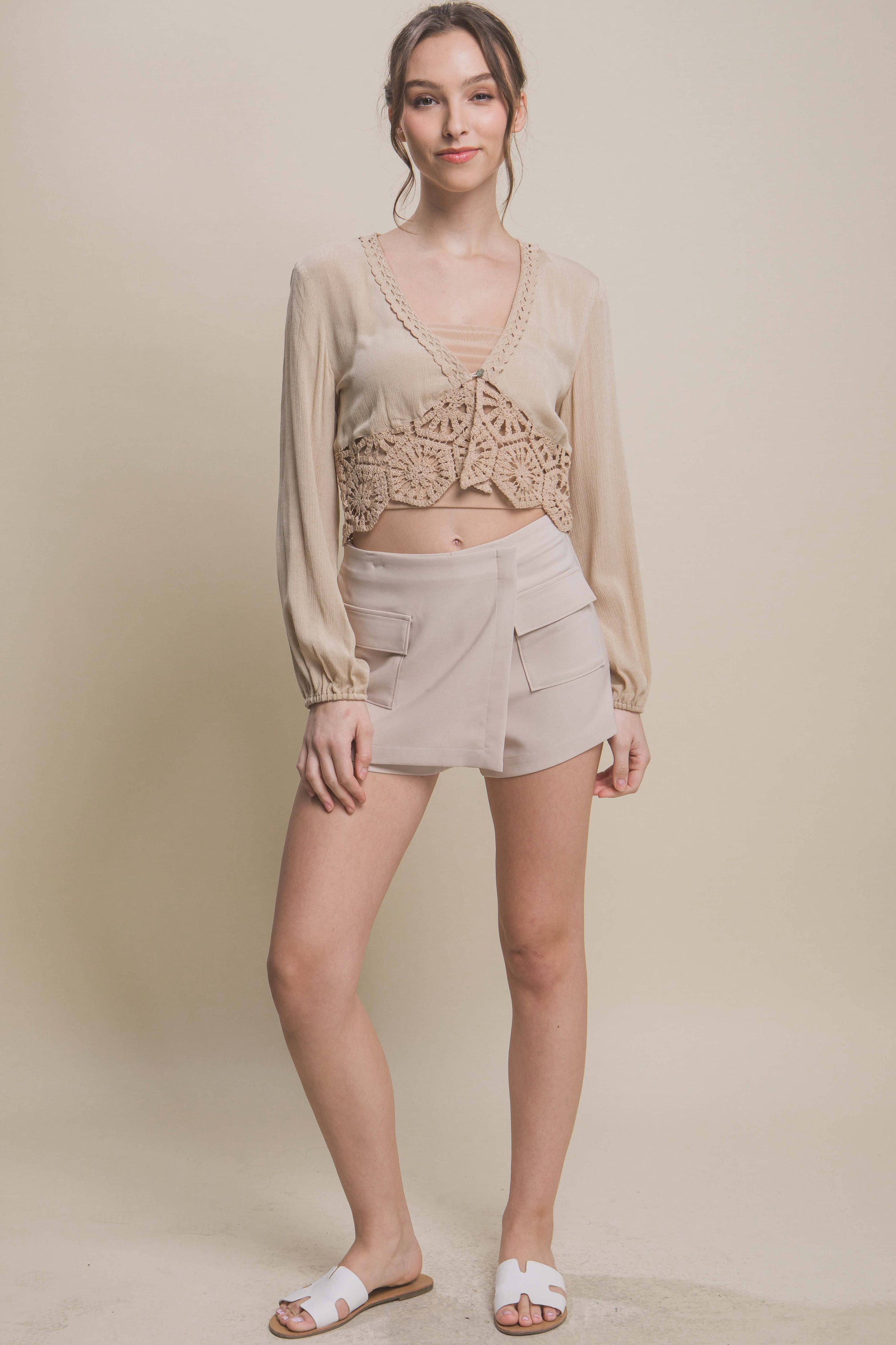 Women Vertigo Skorts With Cargo Pockets skort jehouze Beige S