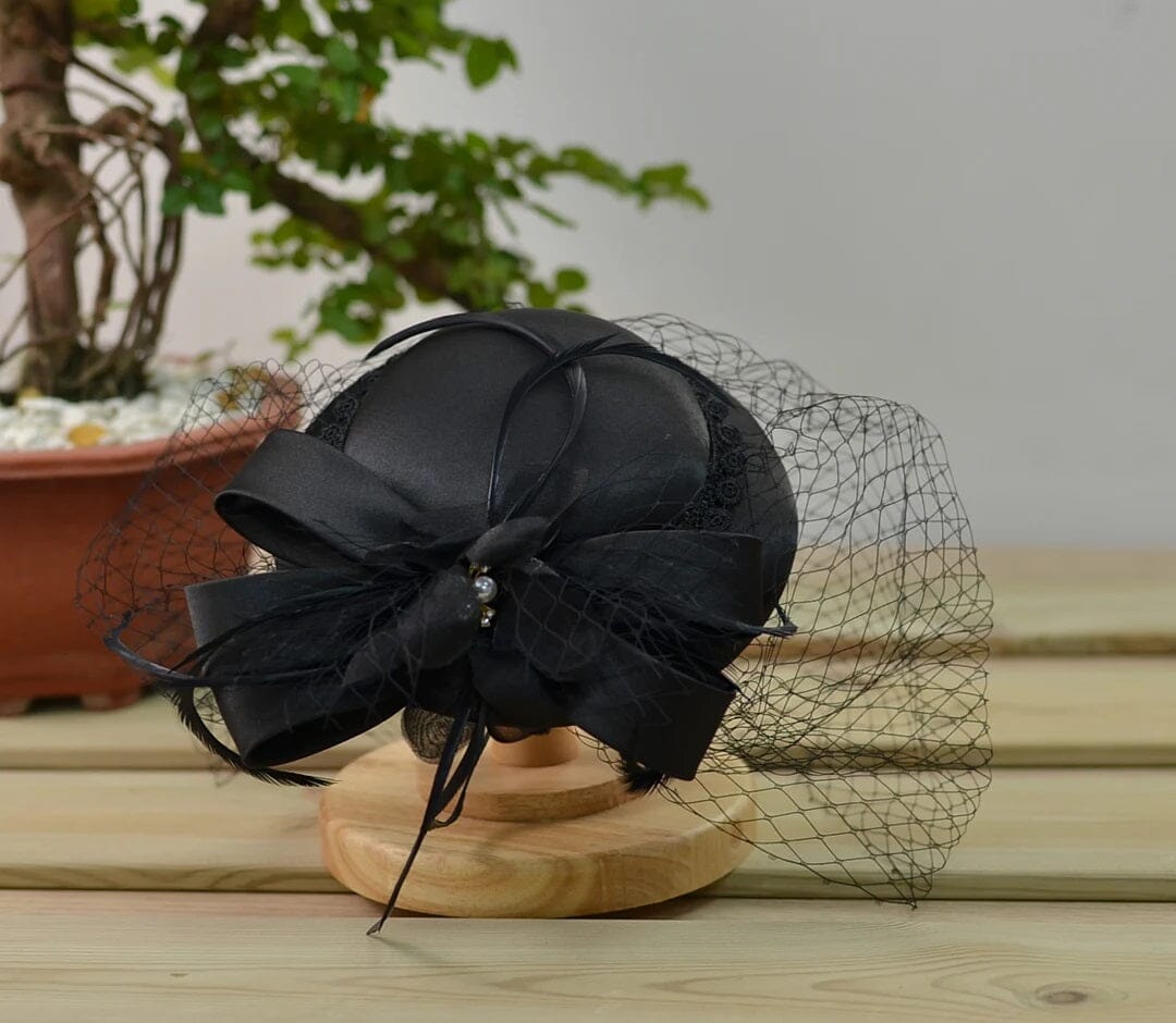Women Vintage Pillbox Kentucky Derby Fascinator Flower Veil Wedding Tea Party Hat Hat jehouze black 