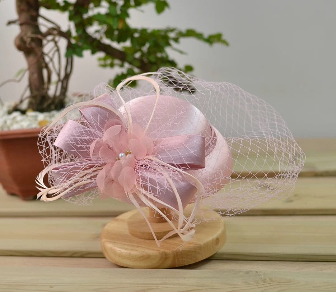Women Vintage Pillbox Kentucky Derby Fascinator Flower Veil Wedding Tea Party Hat Hat jehouze pink 