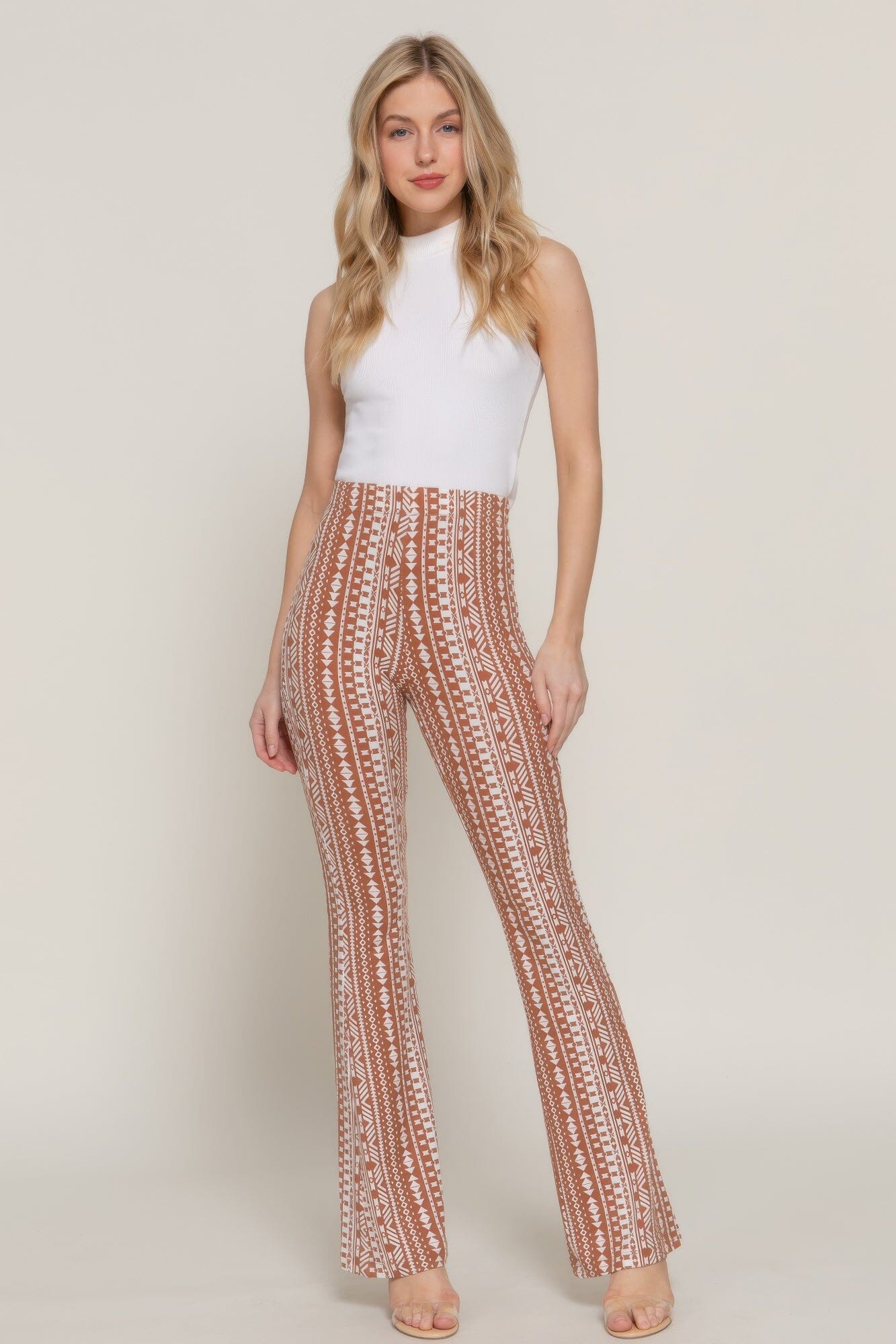 Women Waist Elastic Slim Flare Print Pants Pants jehouze