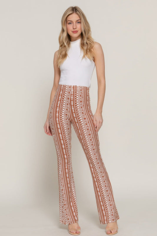 Women Waist Elastic Slim Flare Print Pants Pants jehouze