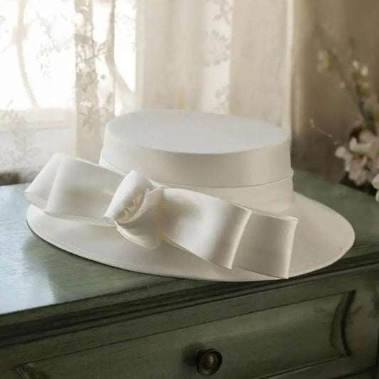 Women White Bow Elegant Brim Wedding Accessories Bridal Headwear Hat Hat jehouze 