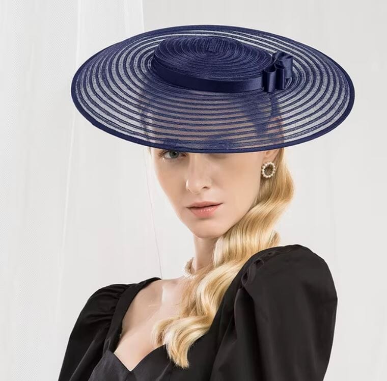 Women Wide Brim Cocktail Tea Party Kentucky Derby Fascinator Hat Hat jehouze Navy Blue