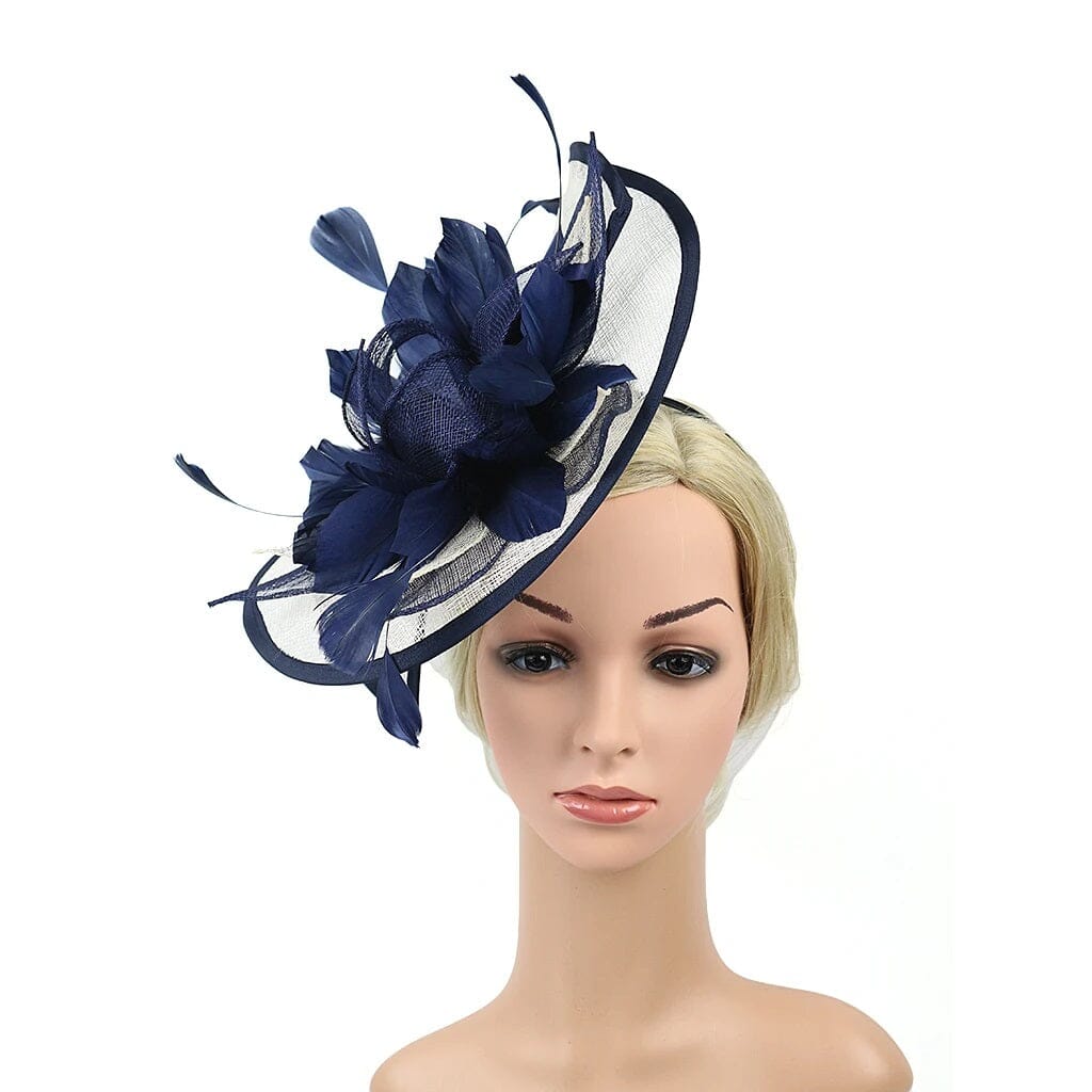 Women Wide Brim Kentucky Church Party Wedding Hat Fascinators jehouze Navy Blue