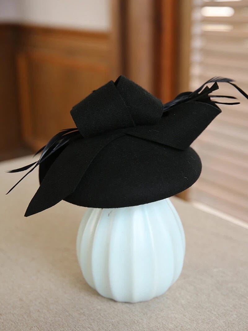 Women Wool Fascinator Pillbox British Wedding Church Hat Fascinators jehouze black