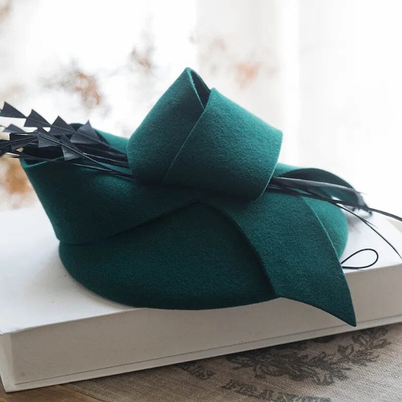 Women Wool Fascinator Pillbox British Wedding Church Hat Fascinators jehouze green