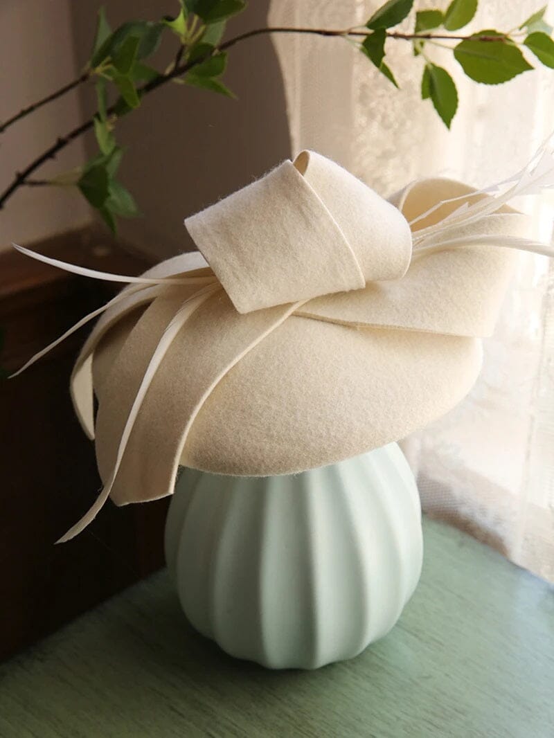 Women Wool Fascinator Pillbox British Wedding Church Hat Fascinators jehouze ivory white