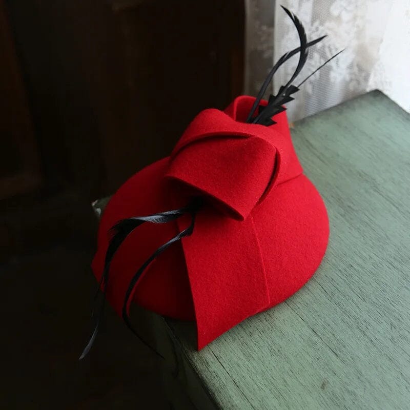 Women Wool Fascinator Pillbox British Wedding Church Hat Fascinators jehouze red