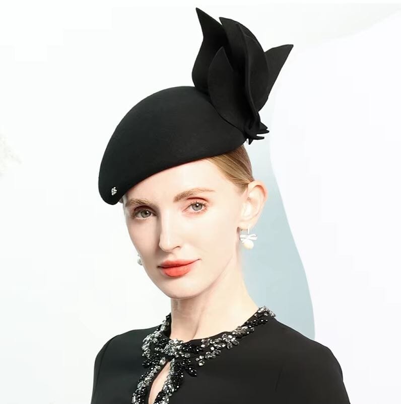 Women Wool Vintage Big Flower Church Cocktail Derby Beret Hat Hat jehouze