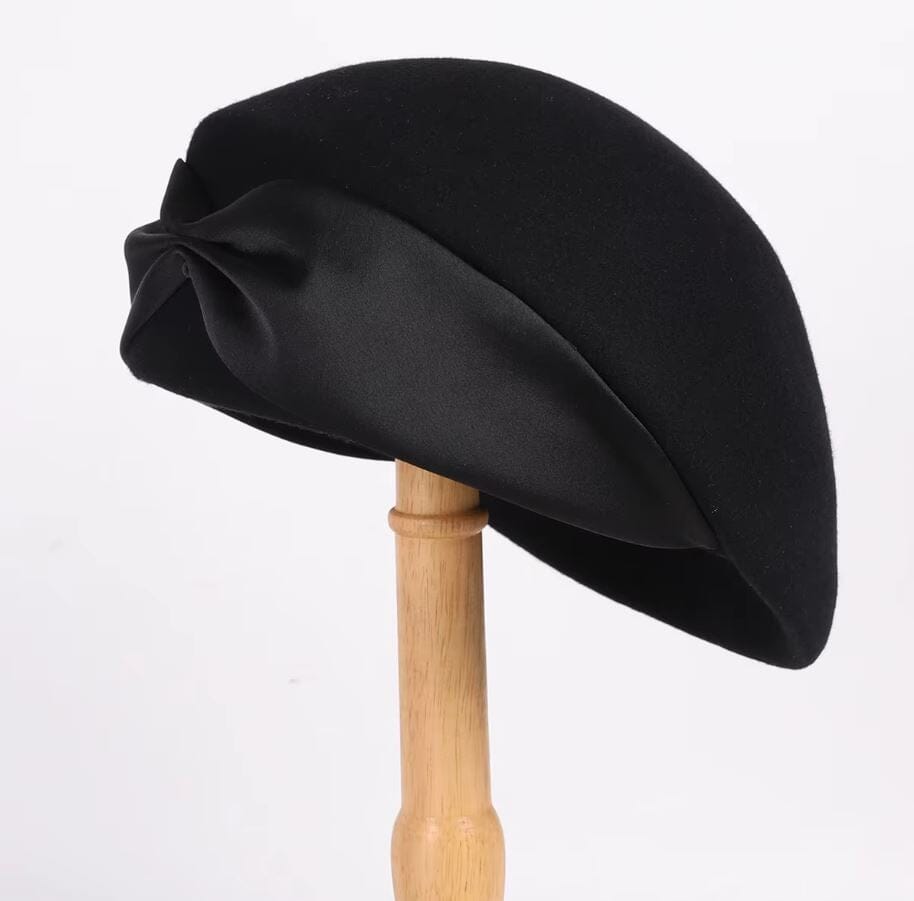 Women Wool Vintage Bowknot Church Cocktail Derby Beret Hat Hat jehouze