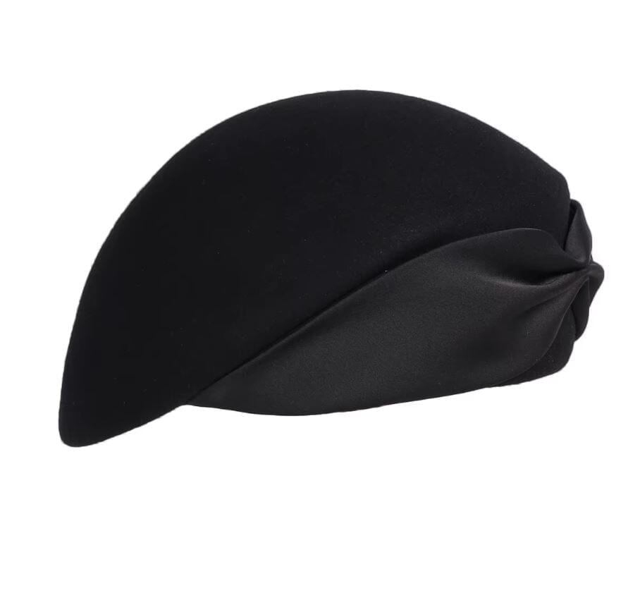 Women Wool Vintage Bowknot Church Cocktail Derby Beret Hat Hat jehouze Black