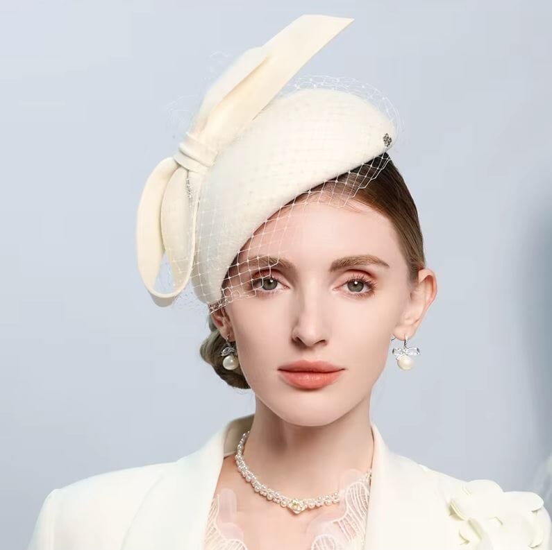 Women Wool Vintage Church Cocktail Derby Beret Hat Hat jehouze White