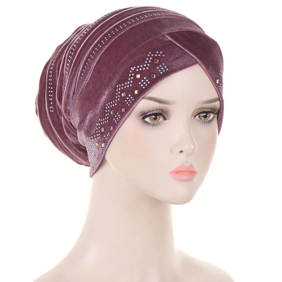 Women's African Turban Glitter Soft Velvet Head Wrap Hat jehouze