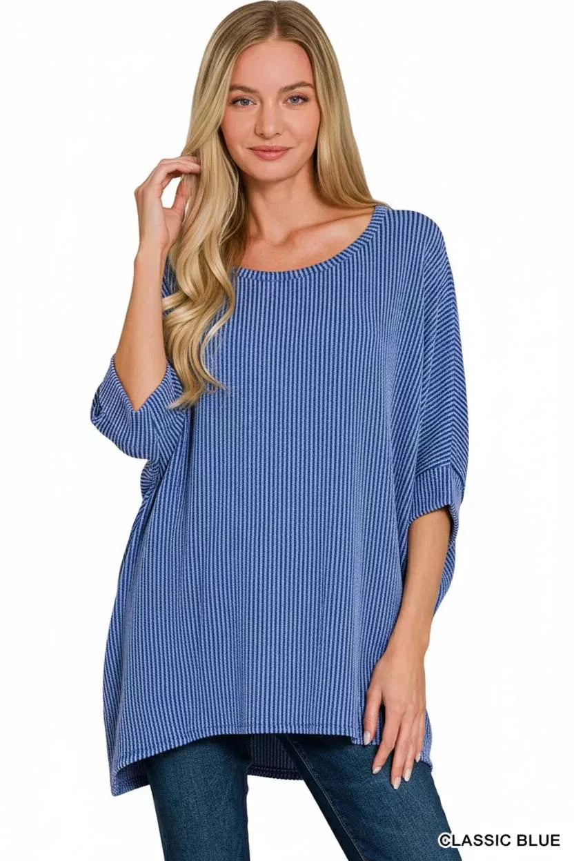 Zenana Raised Rib Bat Sleeve Top Shirts & Tops jehouze