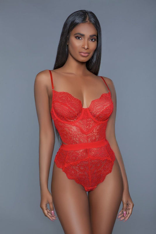 1 Pc Red Non-padded Cups adjustable straps With Floral Lace Details Lingerie_ Lingerie jehouze