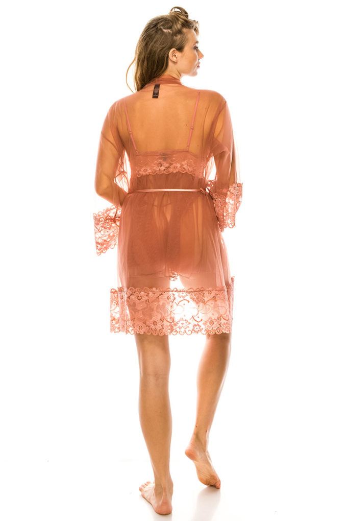 3pc Light Pink Mesh Lingerie Robe Lace Sexy Nightgowns Baby doll Sleepwear Set_ Lingerie jehouze