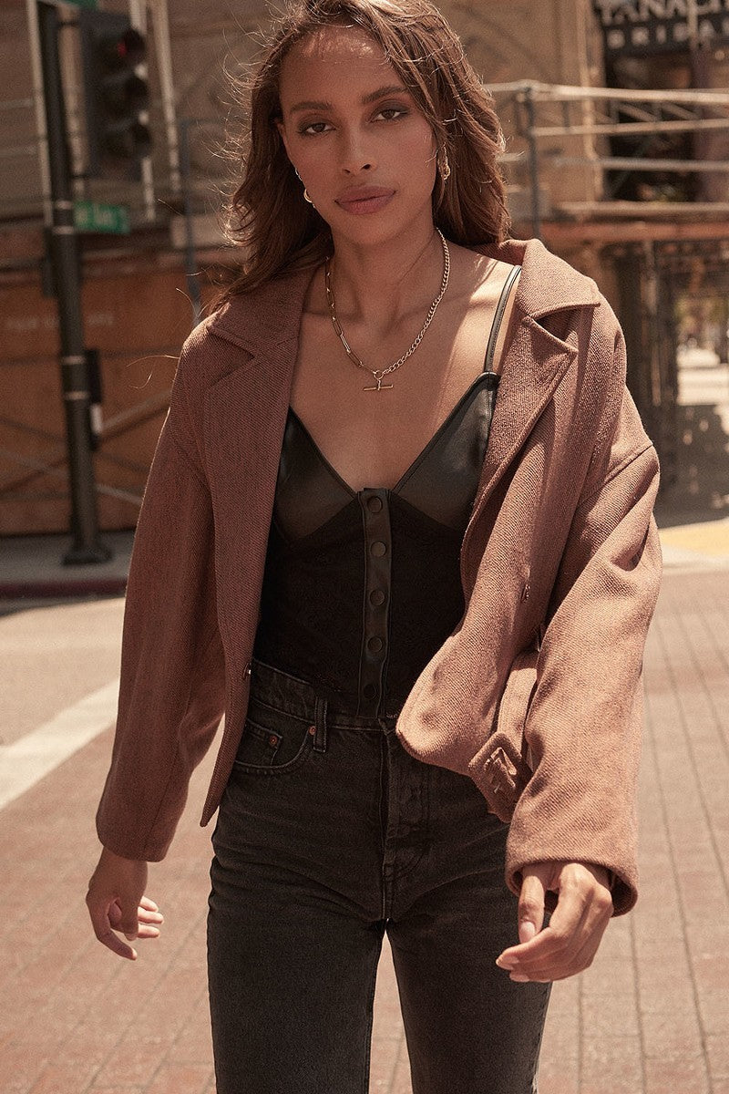 A Faux Leather And Lace Camisole Top_ Shirts & Tops jehouze