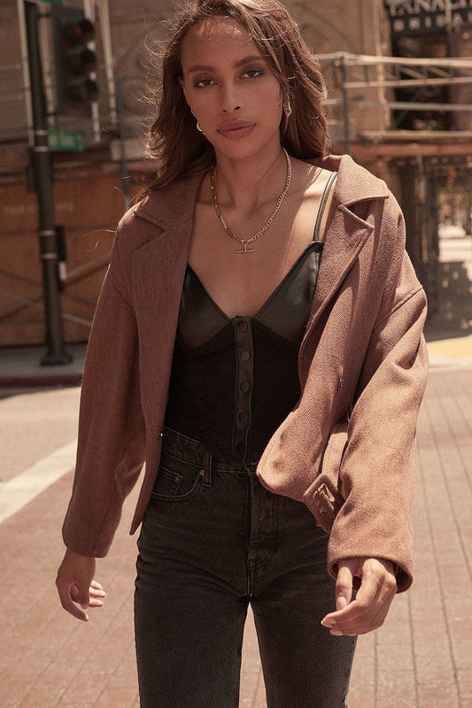 A Faux Leather And Lace Camisole Top_ Shirts & Tops jehouze