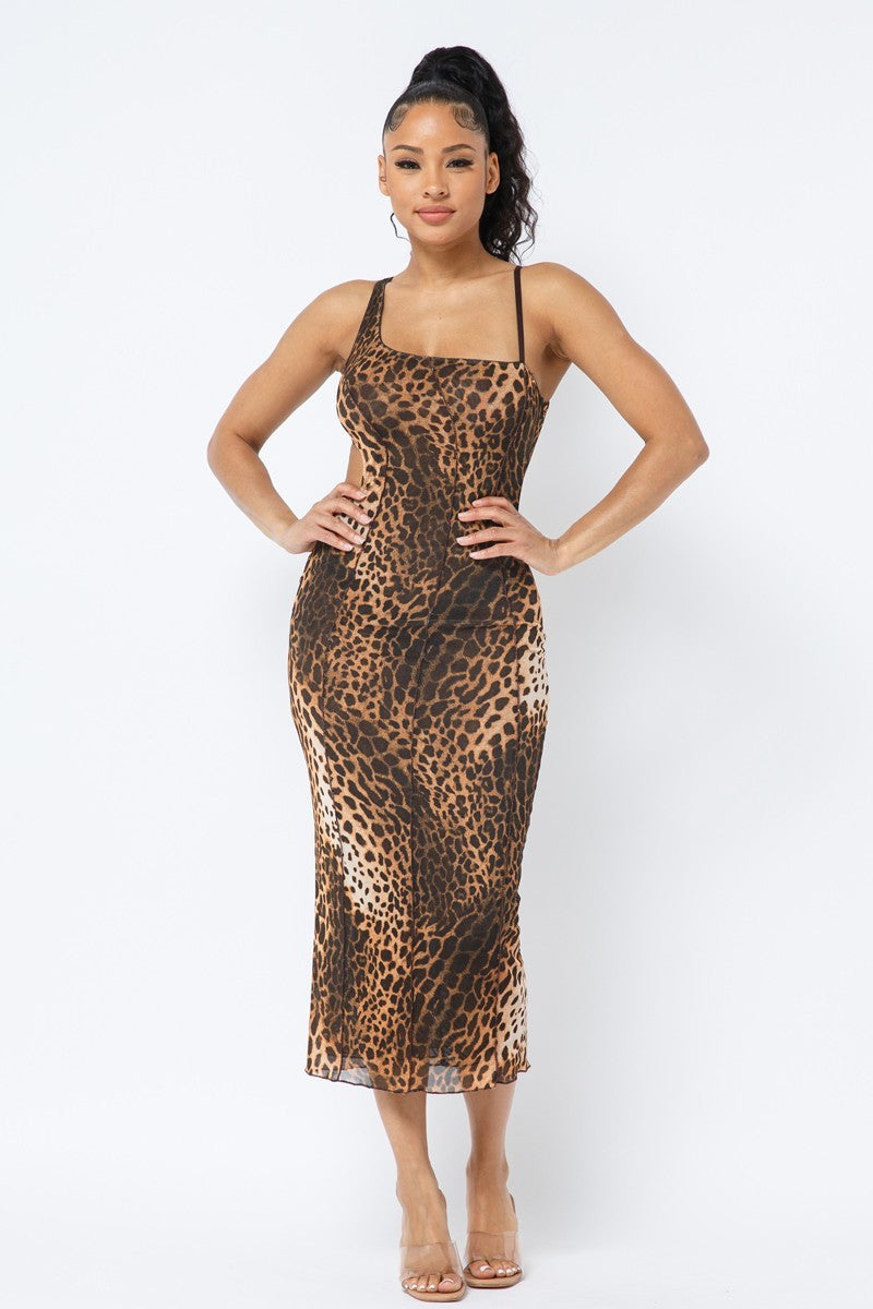 Animal Print Midi Dress With Strap_ Dresses jehouze