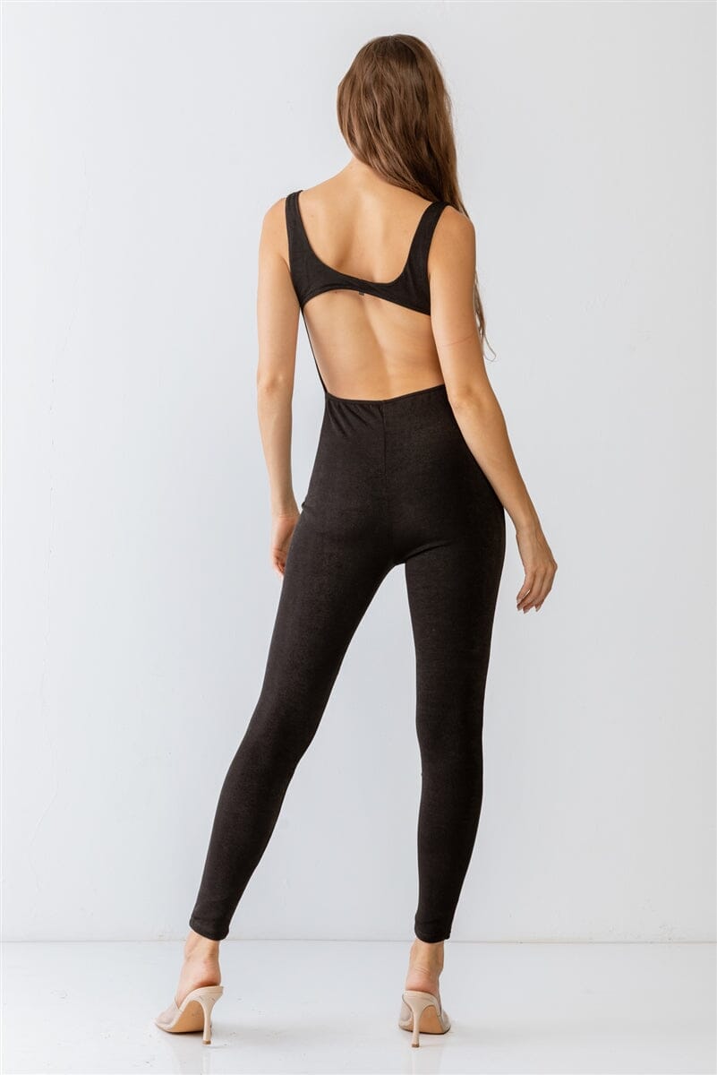 Black 2 pieces Sleeveless Cut-out Detail Slim Fit Jumpsuit & Open Front Long Sleeve Cardigan Loungewear Set jehouze 