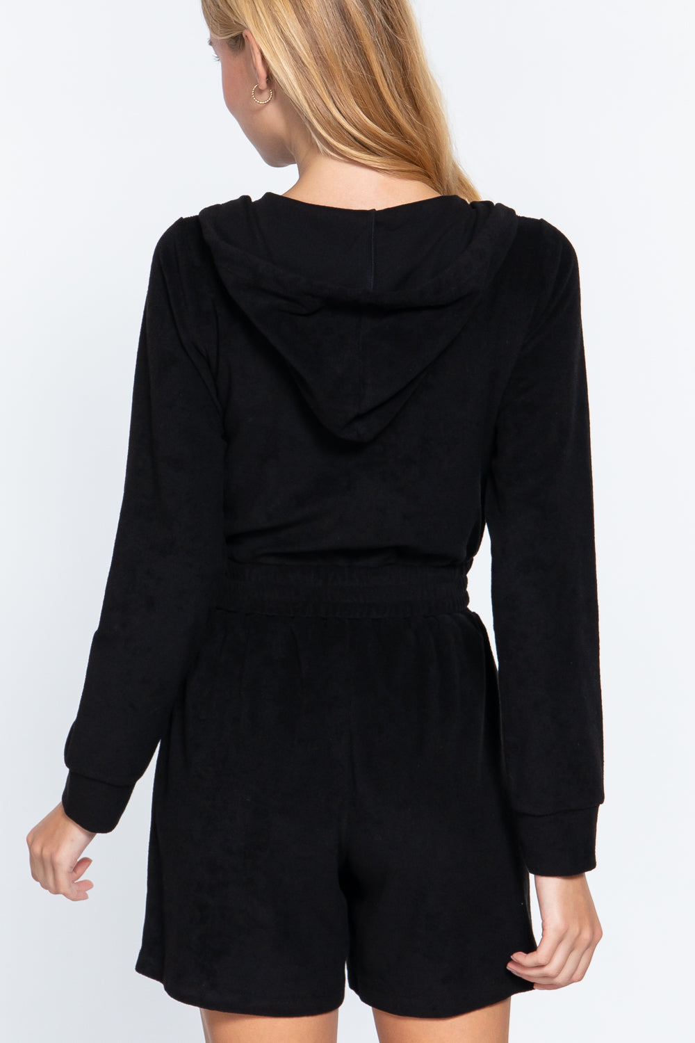 Black Zip Up Crop Hoodie Terry Towelling Jacket_ Coats & Jackets jehouze