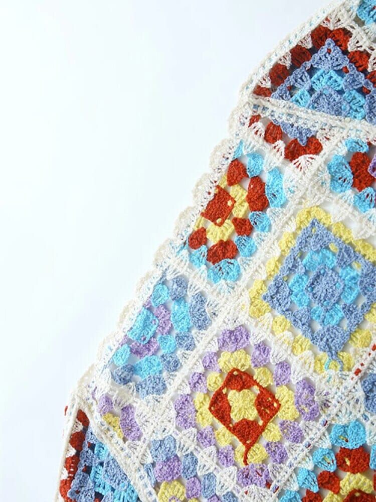 Bohemia Plaid Hand Crochet Colorful 3/4 Sleeves knit Shrugs Bolero Cardigan_ jehouze 