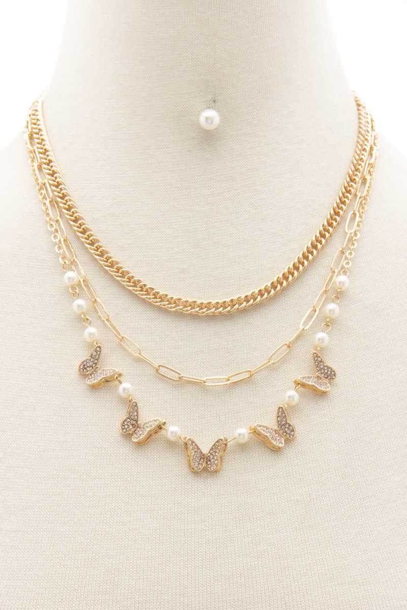 Butterfly Charm Oval Link Layered Necklace_ Necklaces jehouze