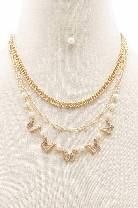 Butterfly Charm Oval Link Layered Necklace_ Necklaces jehouze